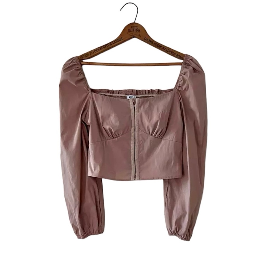 Miss Lola Corset‎ Crop Top balloon Puff sleeve Large Dusty Rose Mauve Smocked